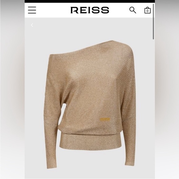 Reiss Tan Gold Louisa Off-the-Shoulder Sweater Top - Picture 2 of 9